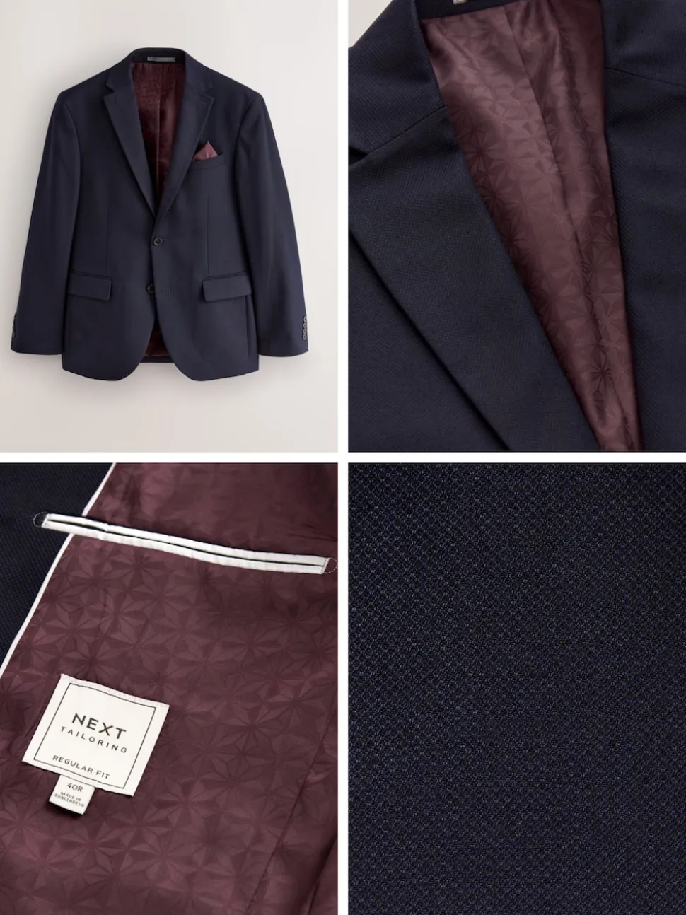 Navy Blue Regular Fit Textured Suit Jacket