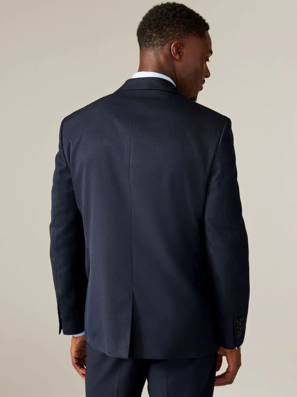Navy Blue Regular Fit Textured Suit Jacket