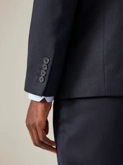 Navy Blue Regular Fit Textured Suit Jacket