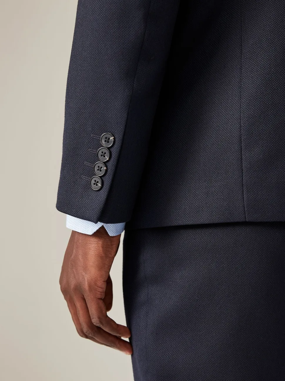 Navy Blue Regular Fit Textured Suit Jacket