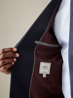 Navy Blue Regular Fit Textured Suit Jacket
