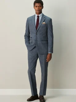 Navy Blue Regular Fit Trimmed Check Suit Trousers
