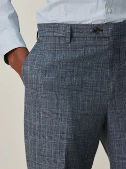 Navy Blue Regular Fit Trimmed Check Suit Trousers
