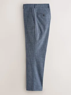 Navy Blue Regular Fit Trimmed Check Suit Trousers