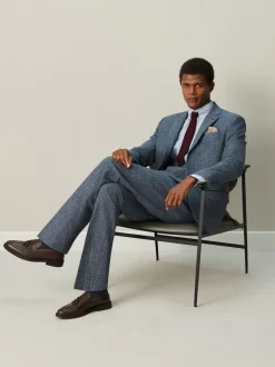 Navy Blue Regular Fit Trimmed Check Suit Jacket