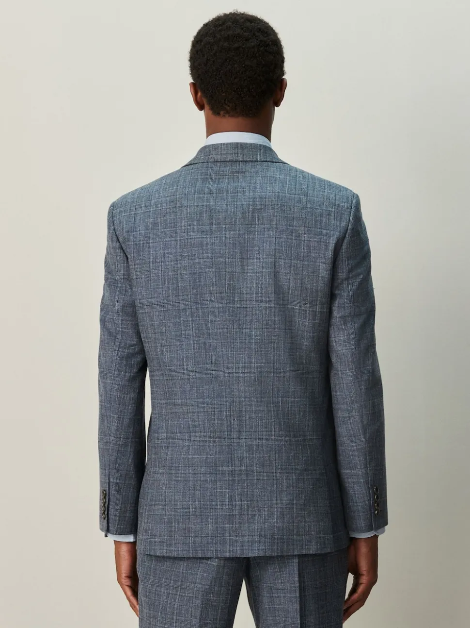 Navy Blue Regular Fit Trimmed Check Suit Jacket