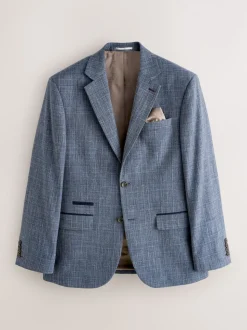 Navy Blue Regular Fit Trimmed Check Suit Jacket