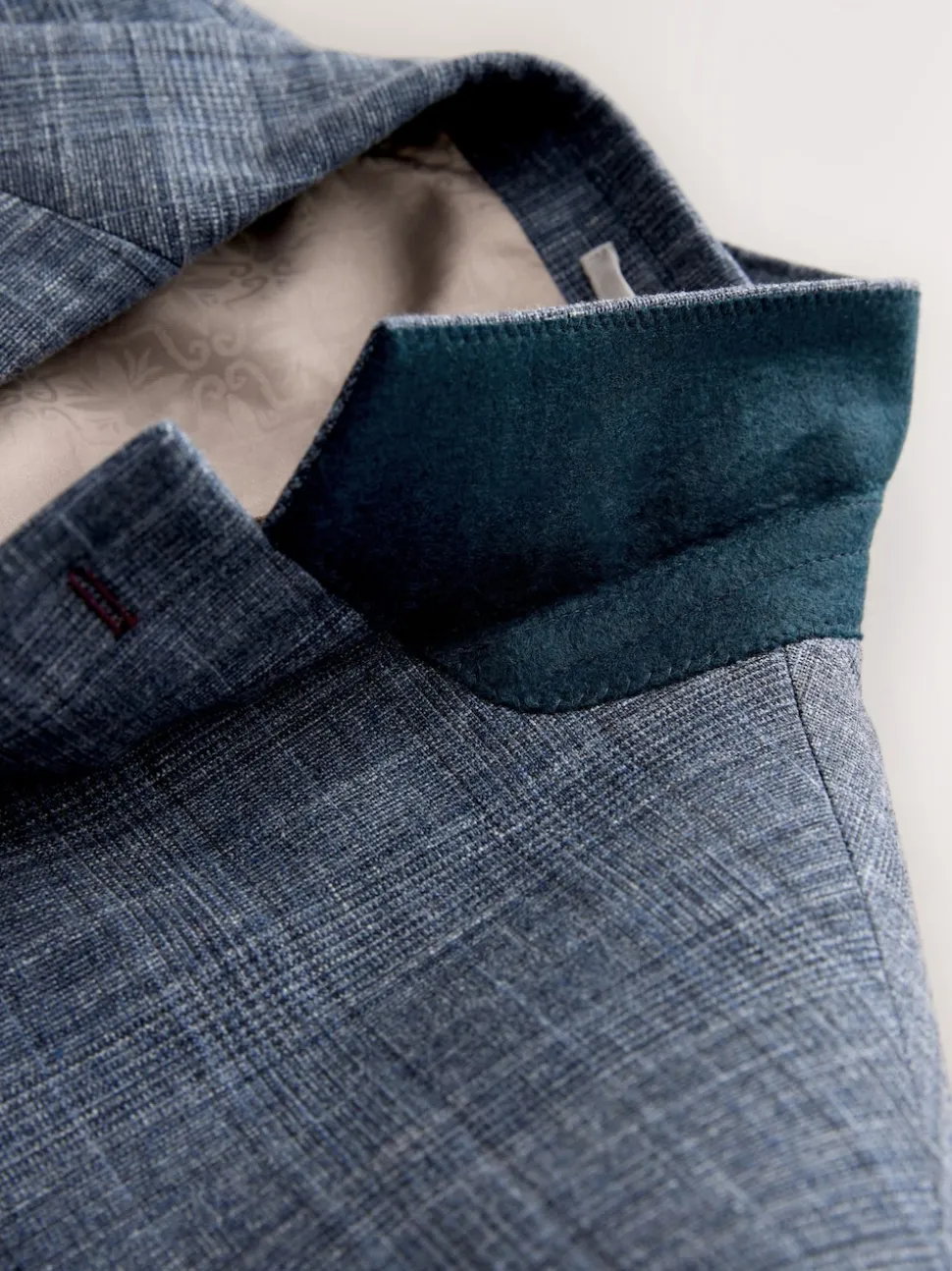 Navy Blue Regular Fit Trimmed Check Suit Jacket