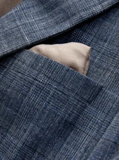 Navy Blue Regular Fit Trimmed Check Suit Jacket