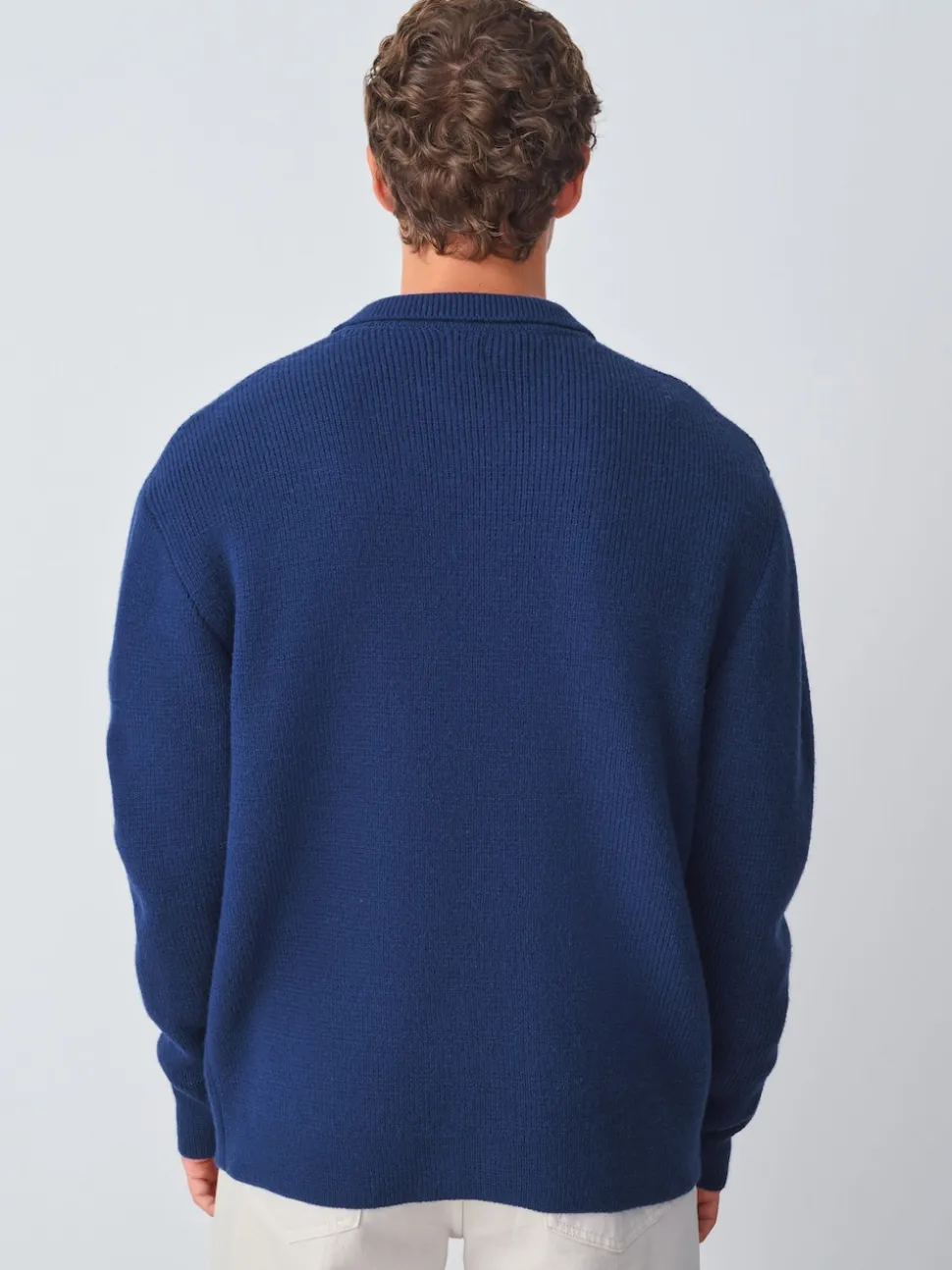 Navy Blue Regular Fit Twin Pocket Collared Cardigan with Wool