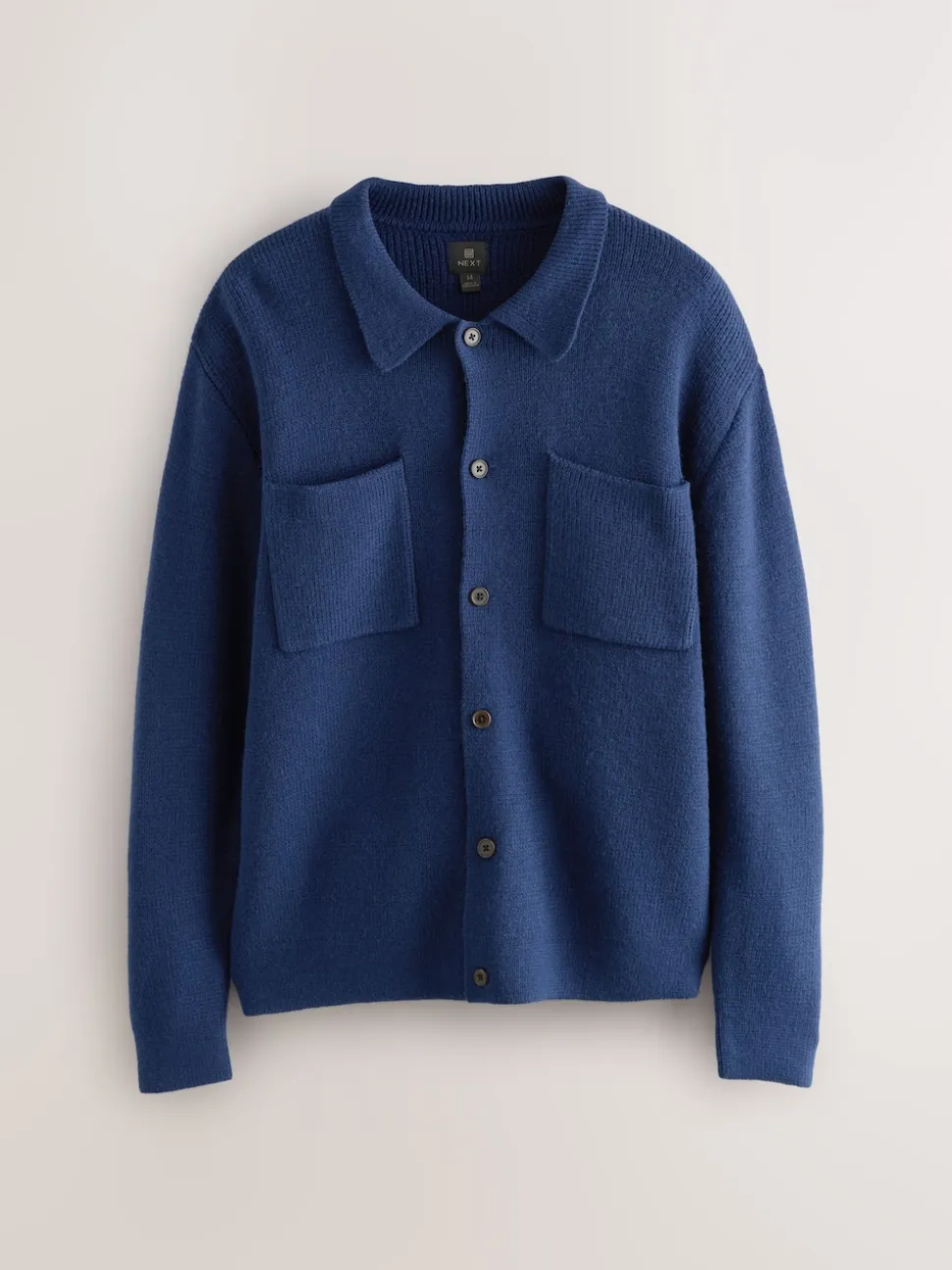 Navy Blue Regular Fit Twin Pocket Collared Cardigan with Wool