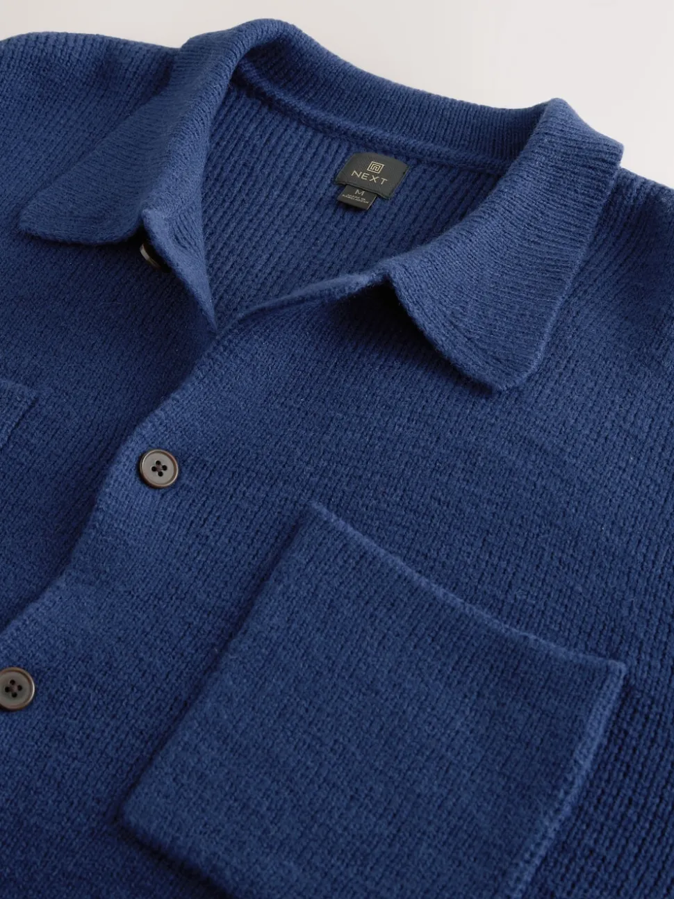 Navy Blue Regular Fit Twin Pocket Collared Cardigan with Wool