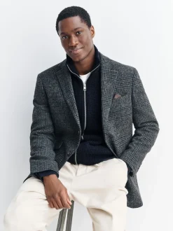 Navy Blue Regular Fit Waffle Texture Chenille Zip Through Cardigan