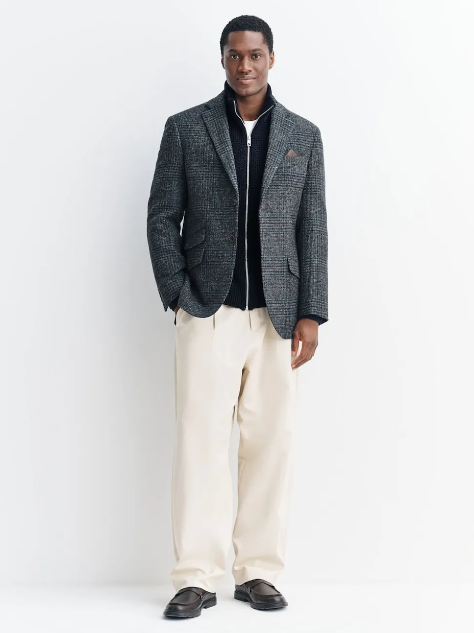 Navy Blue Regular Fit Waffle Texture Chenille Zip Through Cardigan