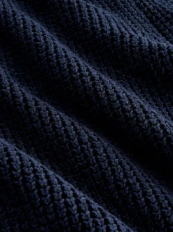 Navy Blue Regular Fit Waffle Texture Chenille Zip Through Cardigan