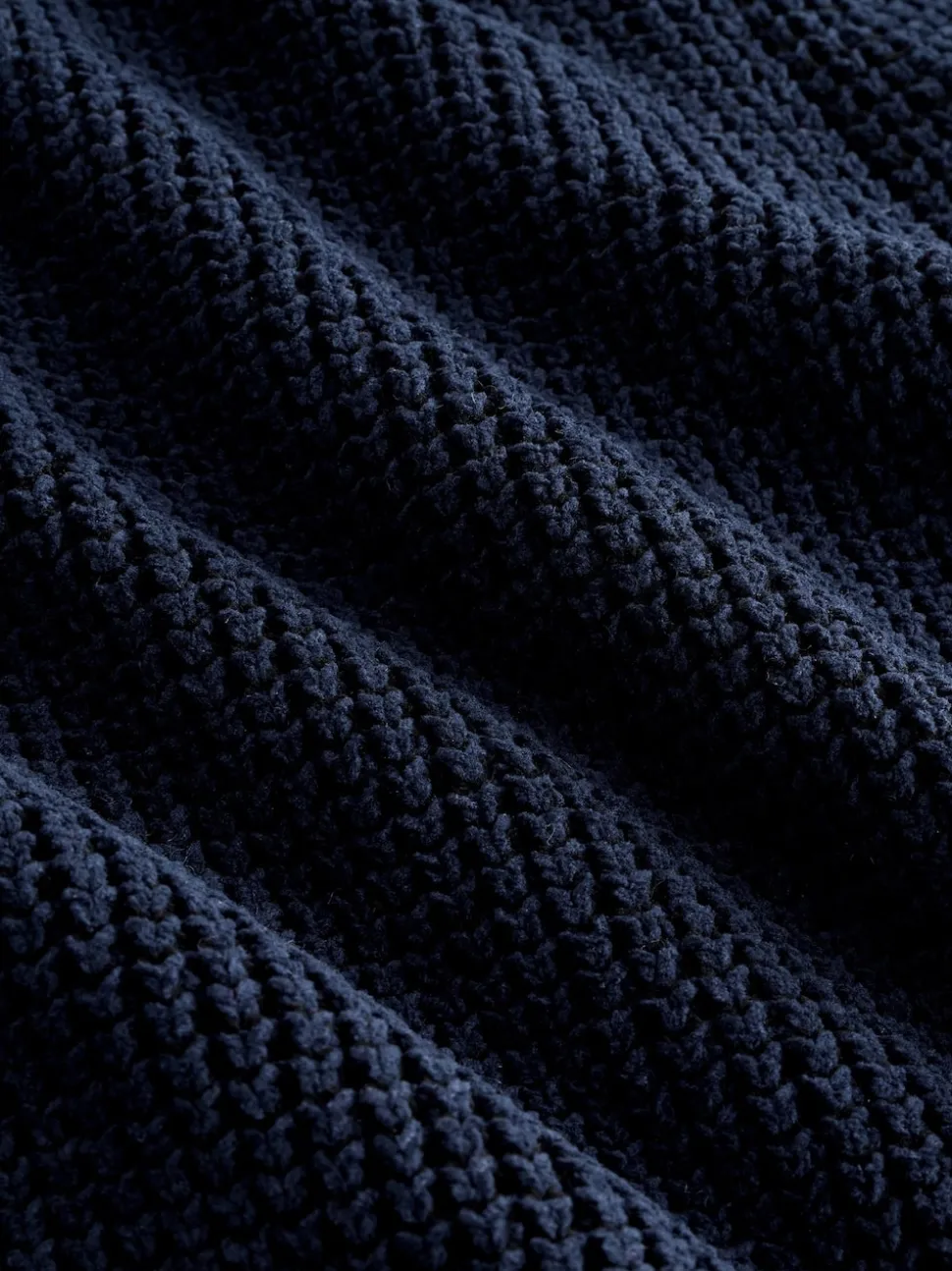 Navy Blue Regular Fit Waffle Texture Chenille Zip Through Cardigan