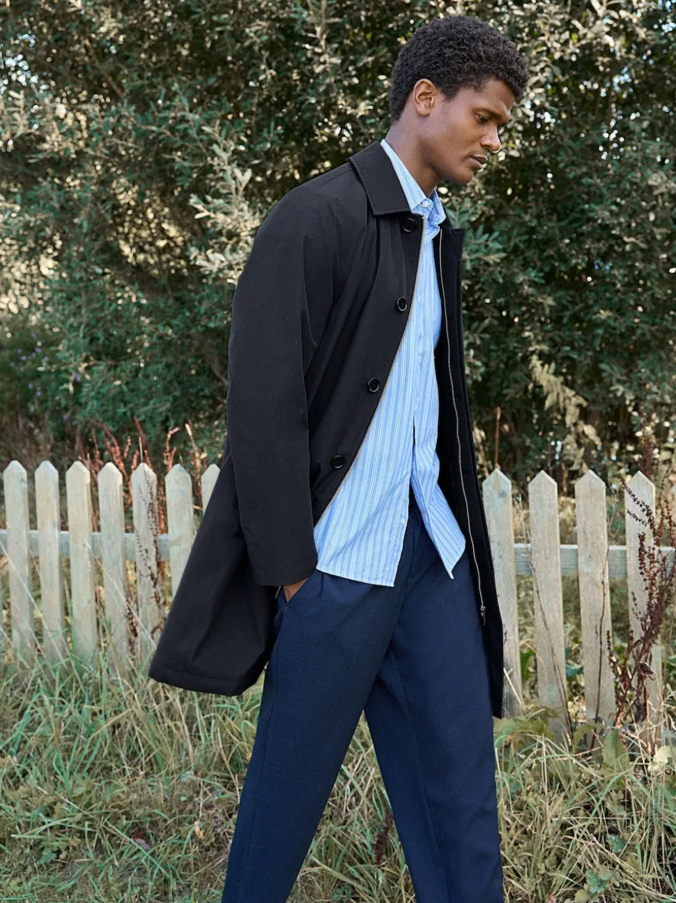 Navy Blue Regular Fit Waterproof Trench Coat