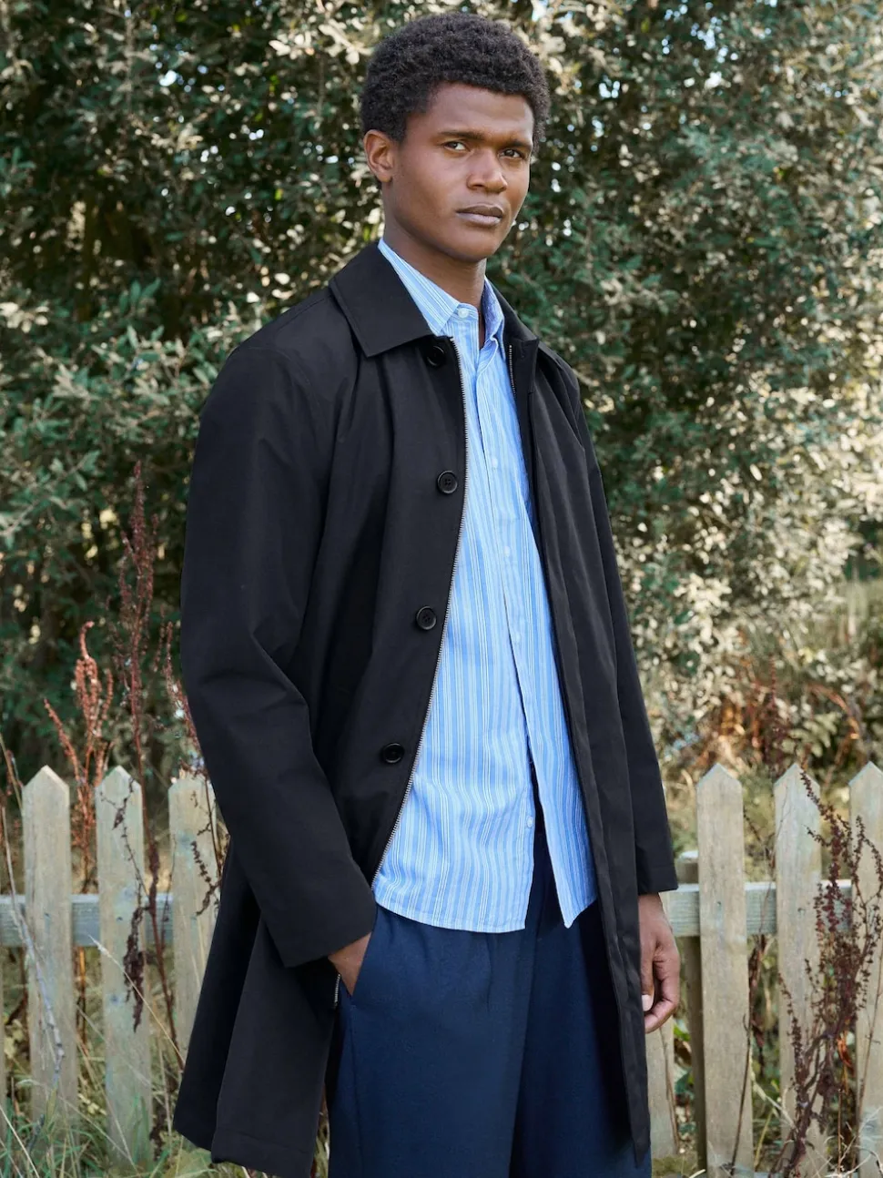 Navy Blue Regular Fit Waterproof Trench Coat