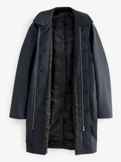 Navy Blue Regular Fit Waterproof Trench Coat