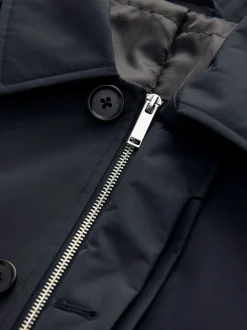 Navy Blue Regular Fit Waterproof Trench Coat
