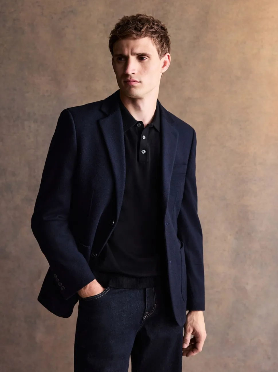Navy Blue Regular Fit Wool Rich Soft Touch Blazer