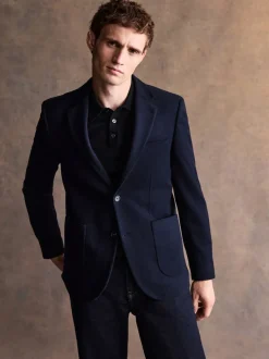 Navy Blue Regular Fit Wool Rich Soft Touch Blazer