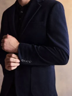 Navy Blue Regular Fit Wool Rich Soft Touch Blazer