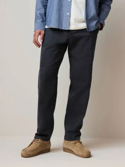Navy Blue Regular Tapered Fit Stretch Chinos Trousers