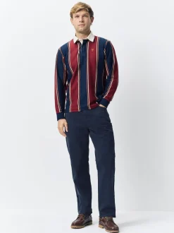 Navy Blue Regular Tapered Fit 5 Pocket Soft Touch Trousers