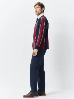 Navy Blue Regular Tapered Fit 5 Pocket Soft Touch Trousers