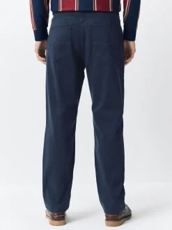 Navy Blue Regular Tapered Fit 5 Pocket Soft Touch Trousers