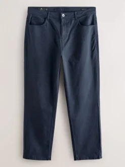 Navy Blue Regular Tapered Fit 5 Pocket Soft Touch Trousers