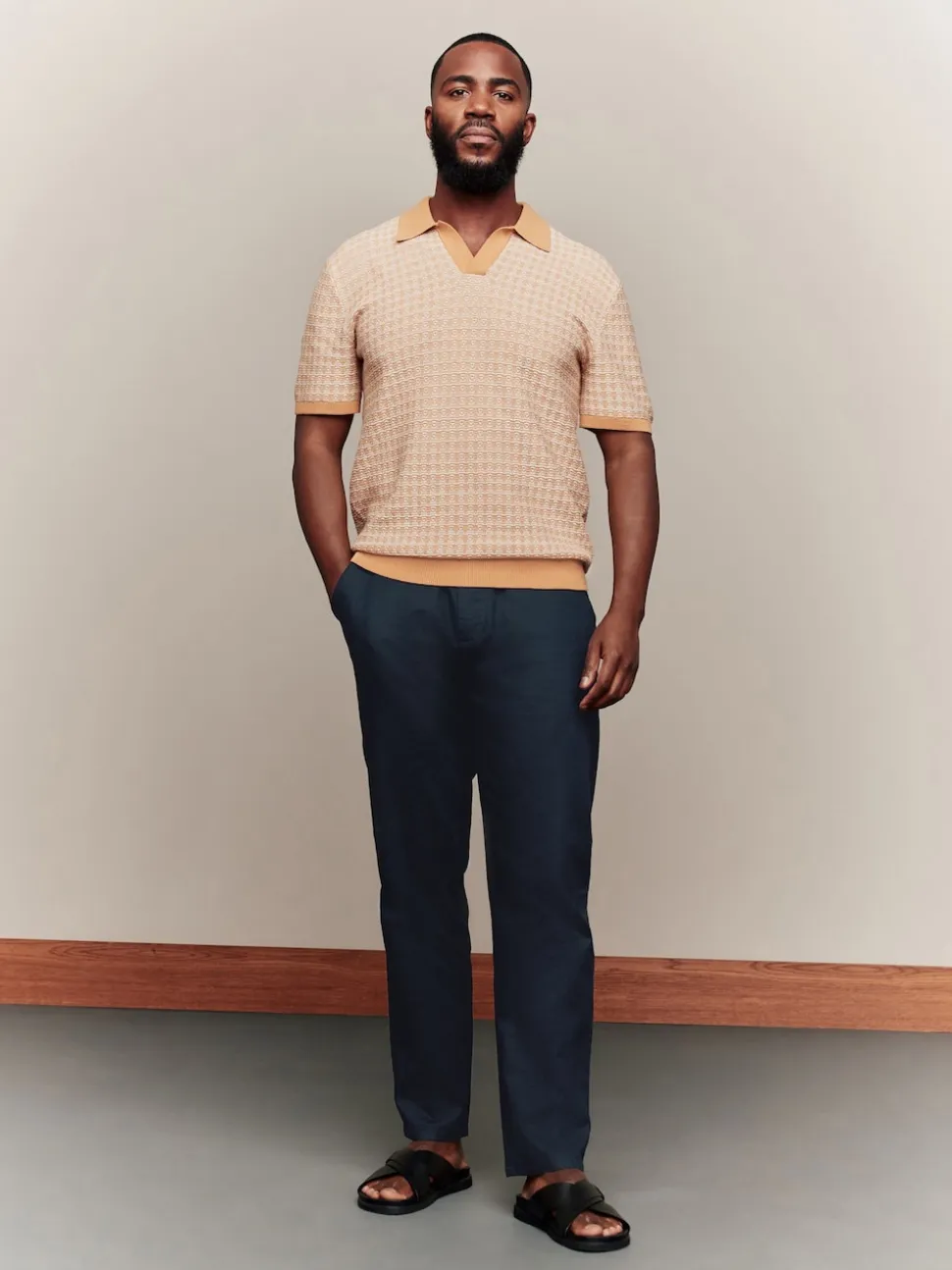 Navy Blue Regular Tapered Fit Linen Cotton Chino Trousers