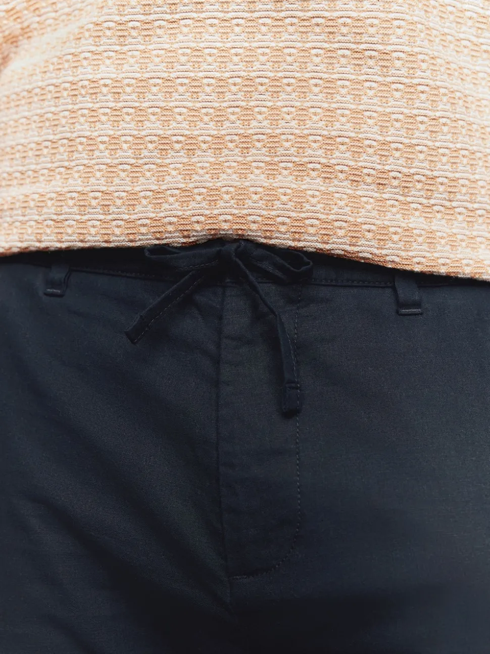 Navy Blue Regular Tapered Fit Linen Cotton Chino Trousers