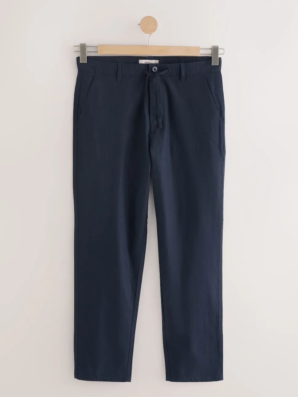 Navy Blue Regular Tapered Fit Linen Cotton Chino Trousers