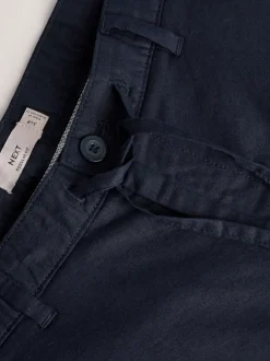 Navy Blue Regular Tapered Fit Linen Cotton Chino Trousers