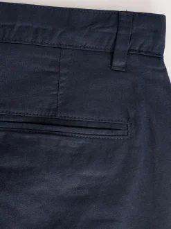 Navy Blue Regular Tapered Fit Linen Cotton Chino Trousers
