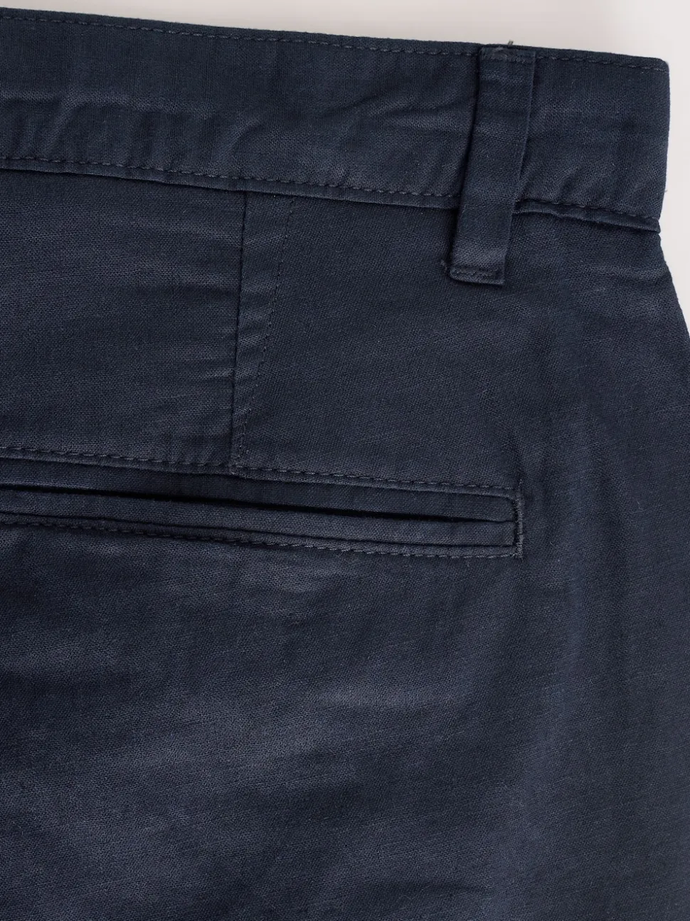 Navy Blue Regular Tapered Fit Linen Cotton Chino Trousers