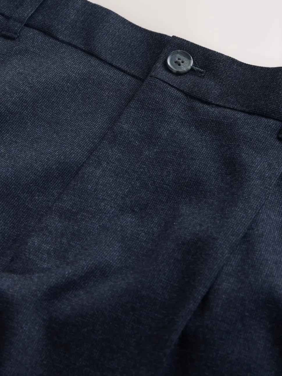 Navy Blue Regular Tapered Fit Smart Textured Soft Touch Trousers