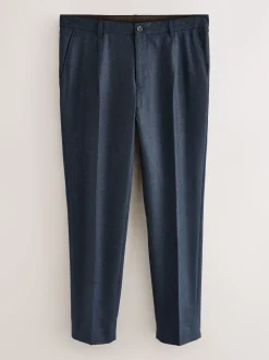 Navy Blue Regular Tapered Fit Nova Fides Wool Rich Herringbone Trousers