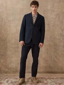 Navy Blue Relaxed Fit Cotton Suit Jacket
