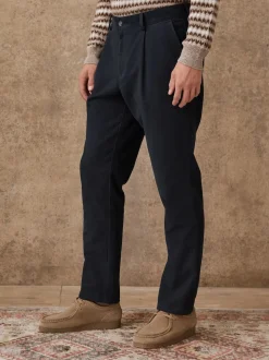 Navy Blue Relaxed Fit Cotton Suit Trousers