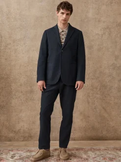 Navy Blue Relaxed Fit Cotton Suit Trousers