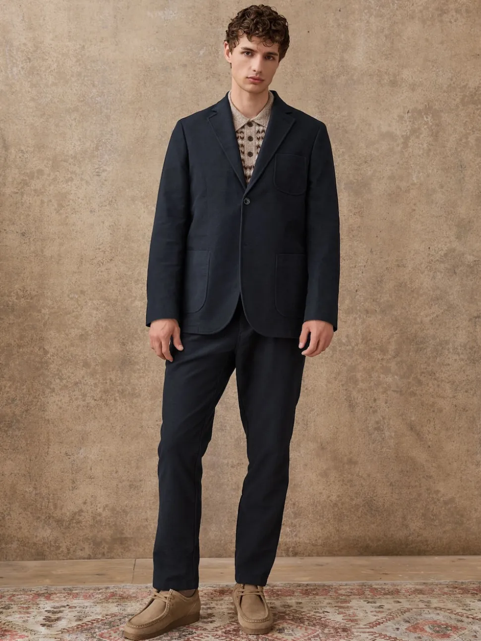Navy Blue Relaxed Fit Cotton Suit Trousers