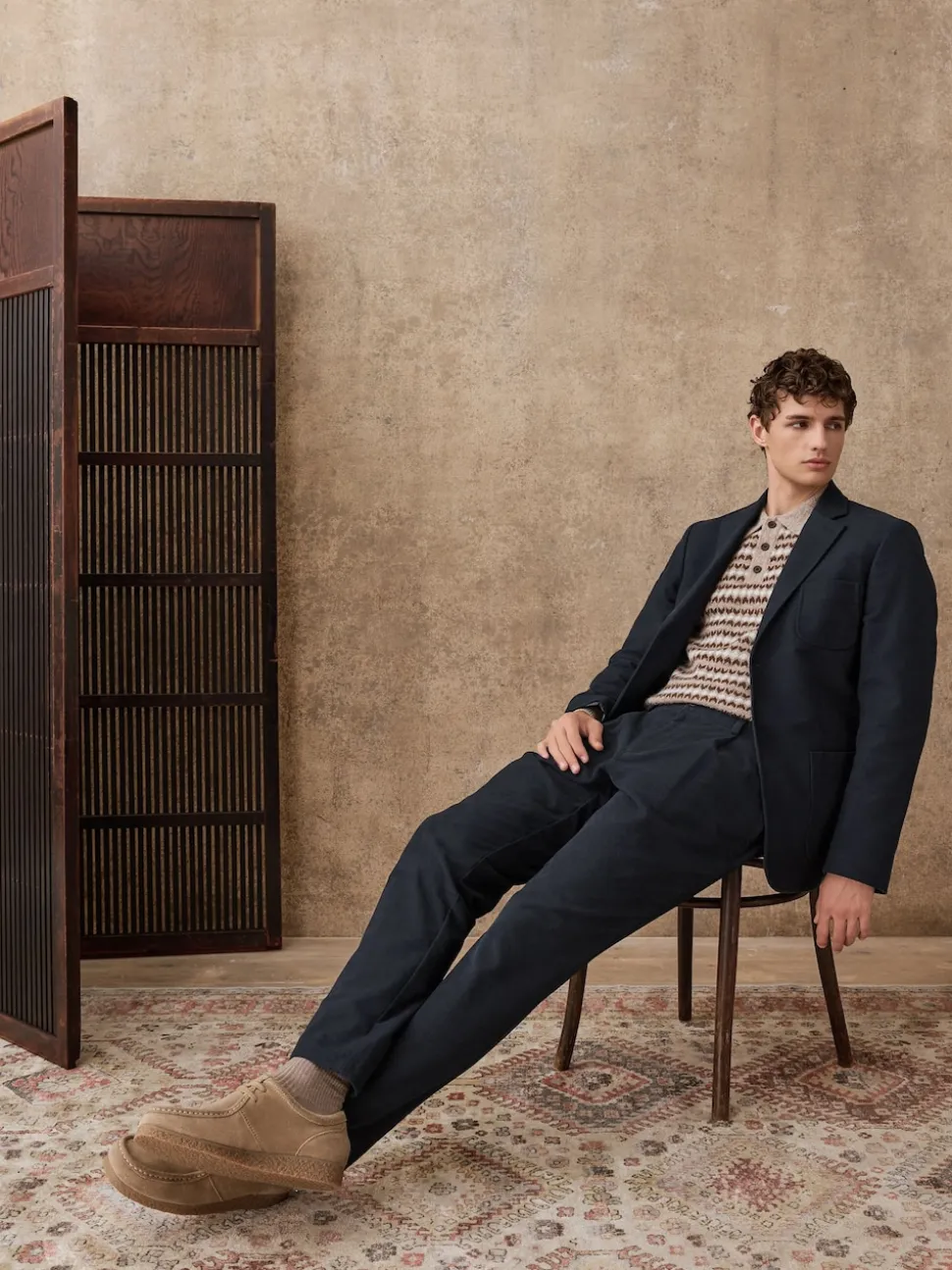 Navy Blue Relaxed Fit Cotton Suit Trousers