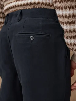 Navy Blue Relaxed Fit Cotton Suit Trousers