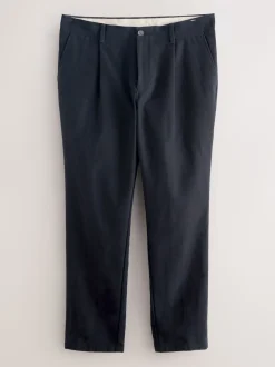 Navy Blue Relaxed Fit Cotton Suit Trousers
