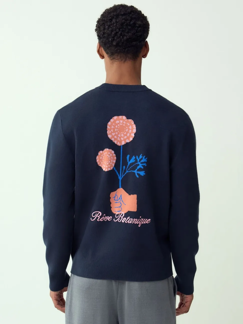 Navy Blue Relaxed Fit Floral Graphic Print Crew Neck Jumper