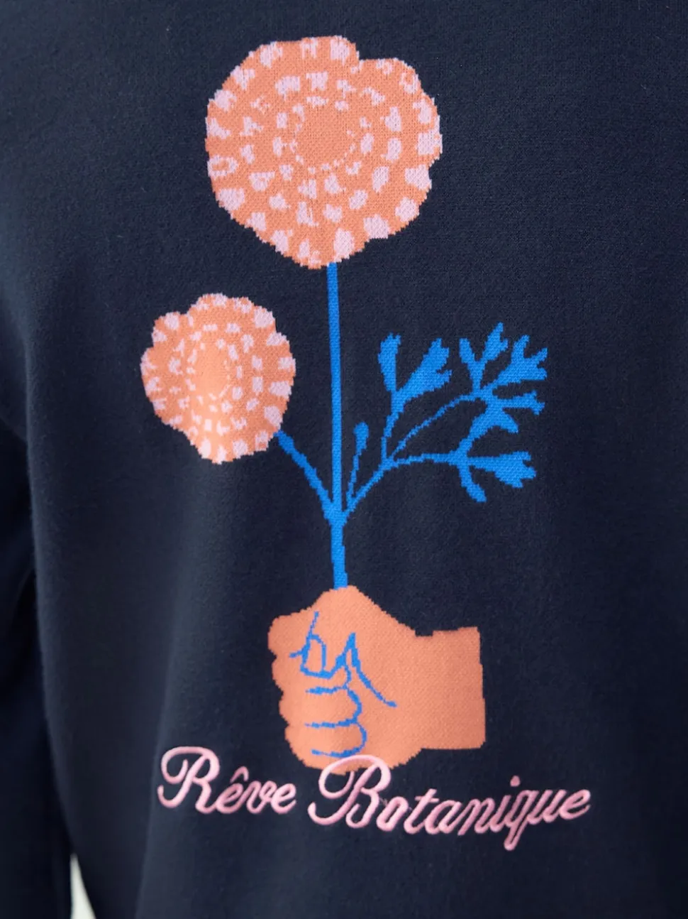 Navy Blue Relaxed Fit Floral Graphic Print Crew Neck Jumper