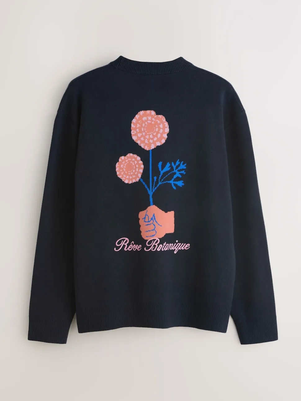 Navy Blue Relaxed Fit Floral Graphic Print Crew Neck Jumper